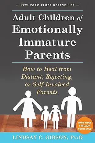 Book cover titled 'Emotionally Immature Parents' with paper doll family illustration.