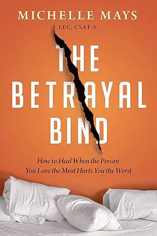 Cover of 'The Betrayal Bond' book with a torn paper revealing a face.